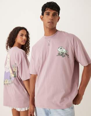 Asos Design Disney Oversized T-shirt With Tangled Prints In Pink
