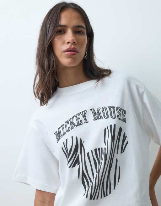 ASOS DESIGN Disney oversized t-shirt with zebra Mickey Mouse print in white, 3 of 4