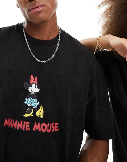 ASOS DESIGN - Disney - Oversized unisex-T-shirt med grafisk Minnie Mouse-print i vasket sort, 3 af 4