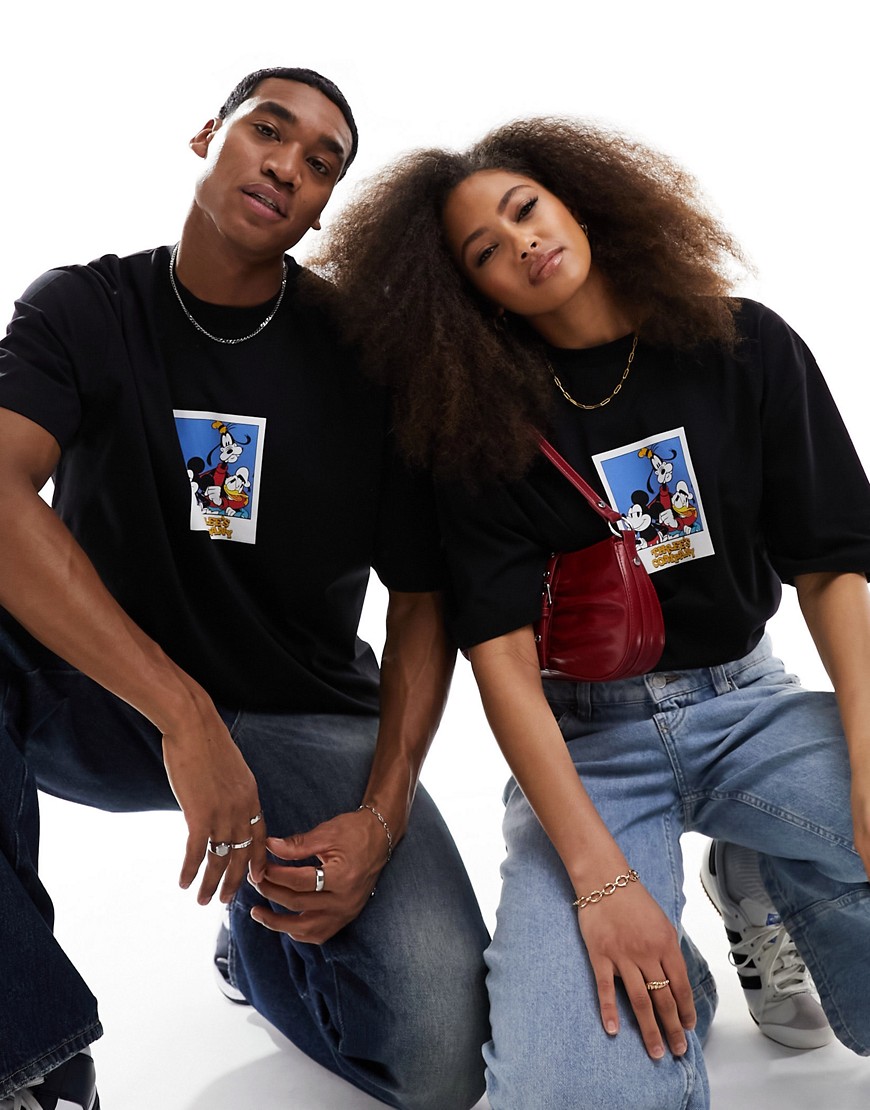ASOS DESIGN Disney oversized unisex tee in black with Mickey Mouse and friends polaroid print