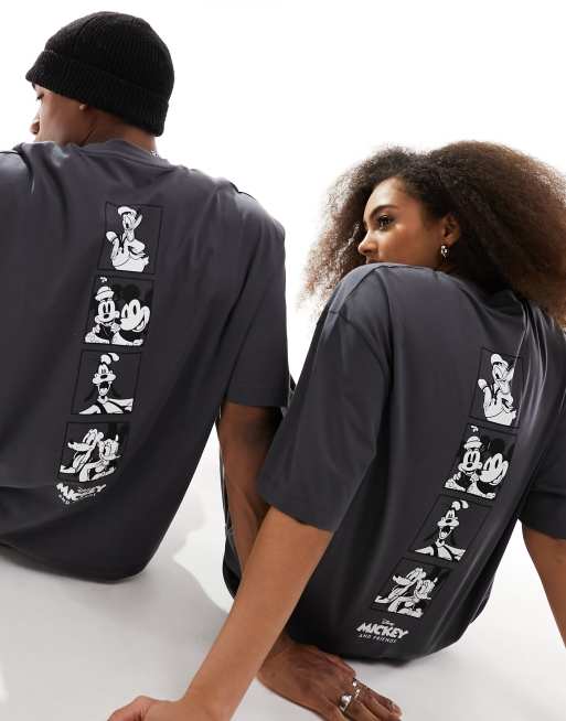 ASOS DESIGN Disney oversized unisex tee in charcoal with Mickey Mouse and friends spine print, 3 of 4