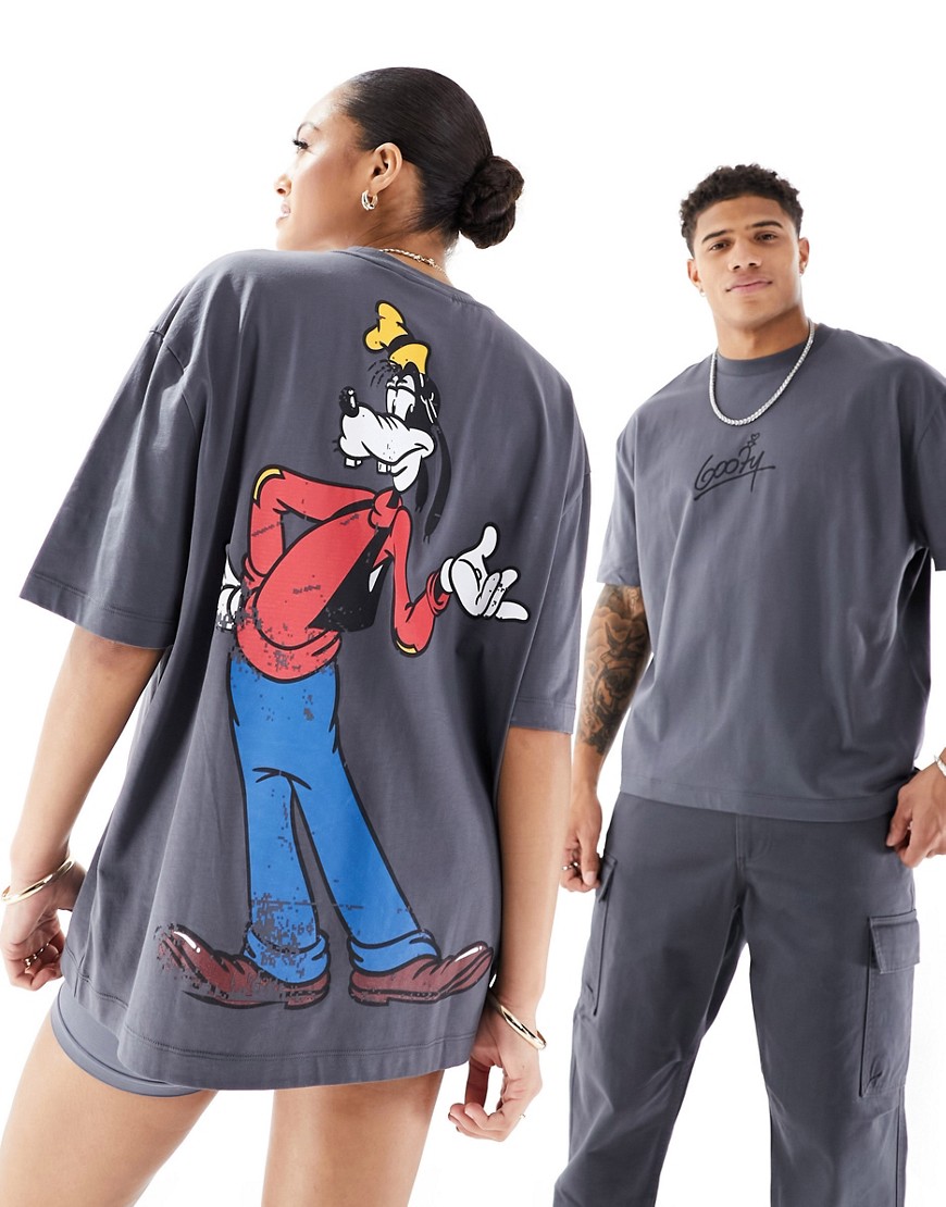 ASOS DESIGN Disney oversized unisex tee in grey with Goofy graphic prints