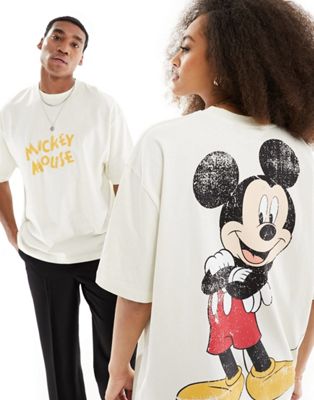 ASOS DESIGN Disney oversized unisex tee in off white with Mickey Mouse graphic prints
