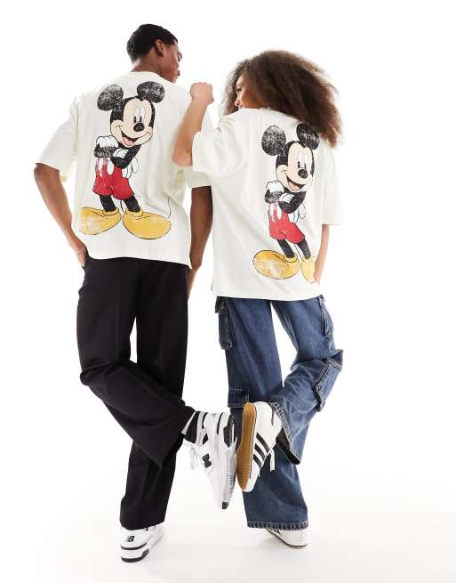 ASOS DESIGN Disney oversized unisex tee in off white with Mickey Mouse  graphic prints