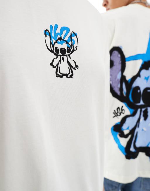 ASOS DESIGN Disney oversized unisex tee in off white with Stitch graffiti prints, 3 of 4