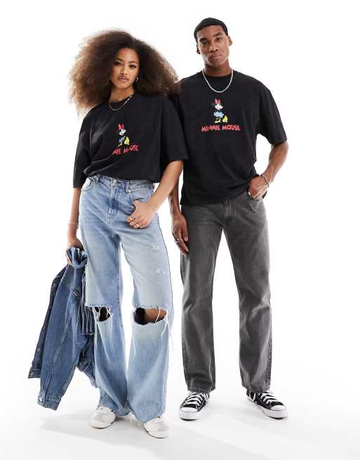 ASOS DESIGN Disney oversized unisex tee in washed black with Minnie Mouse graphic prints, 2 of 4