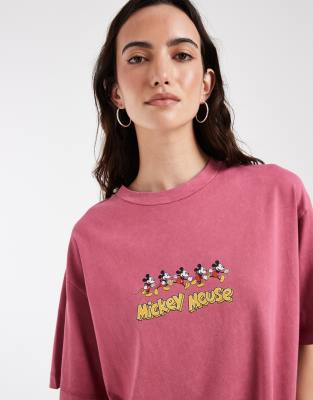 Asos Design Disney Oversized Washed T-shirt With Mickey Mouse Print In Pink