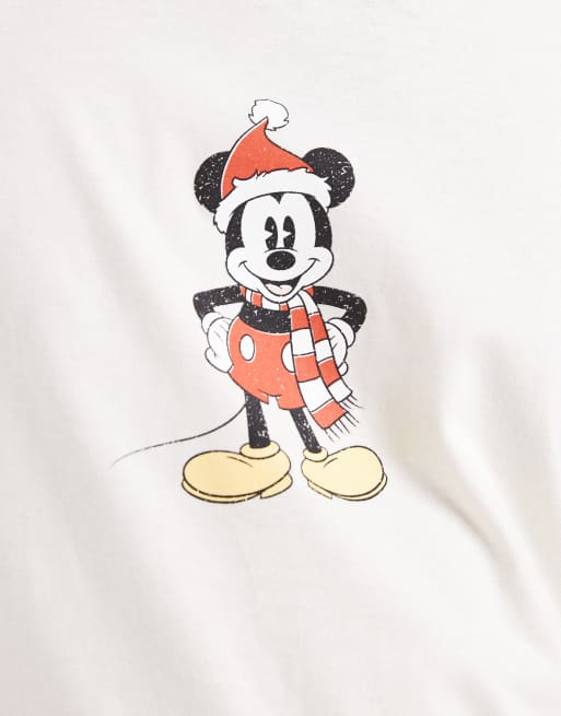 ASOS DESIGN Disney pajama set with Christmas Mickey Mouse graphic in cream