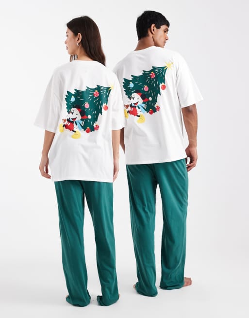 ASOS DESIGN Disney pajama set with Christmas Mickey Mouse print in green