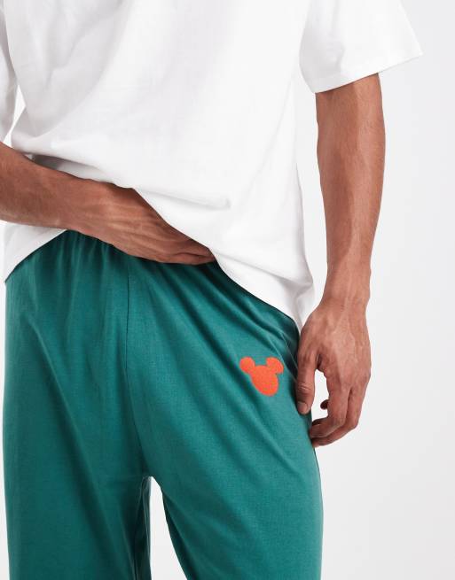 ASOS DESIGN Disney pajama set with Christmas Mickey Mouse print in green