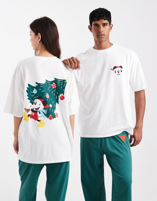 ASOS DESIGN Disney pajama set with Christmas Mickey Mouse print in green
