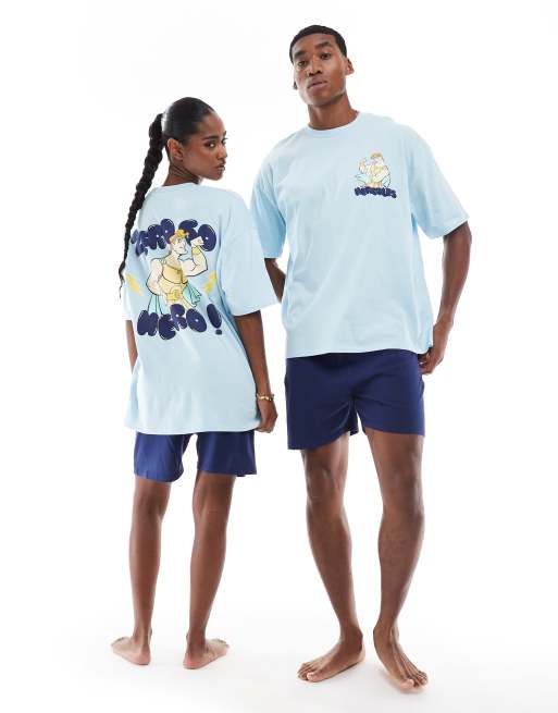 ASOS DESIGN Disney pajamas set with Hercules prints in blue