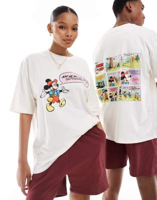 Disney pajama set with Mickey Mouse camping print in cream-White