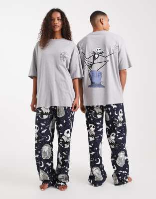 Asos Design Disney Pajama Set With Nightmare Before Christmas Print In Black