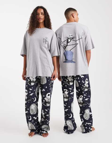 ASOS DESIGN Disney - Pigiama natalizio nero con stampa Nightmare Before Christmas - view 1