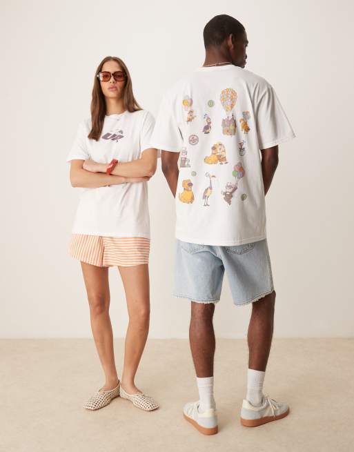 ASOS DESIGN – Disney Pixar – Biały T-shirt unisex o fasonie oversize z nadrukiem z postaciami z filmu Odlot