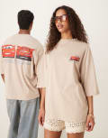 [ASOS DESIGN] ASOS DESIGN Disney Pixar Cars unisex oversized t-shirt with Lightning McQueen prints in beige-Neutral 2XS BEIGE