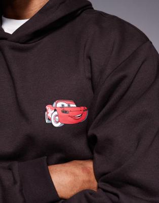 Asos Design Disney Pixar Christmas Oversized Hoodie With Cars Prints In Brown