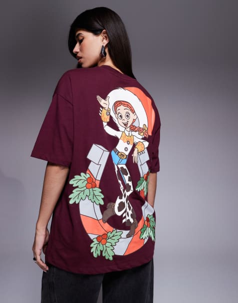 ASOS DESIGN Disney Pixar Christmas oversized T-shirt with Toy Story prints burgundy - view 1