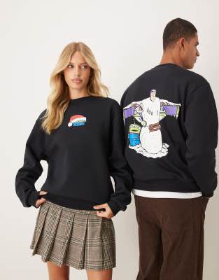 Asos Design Disney Pixar Christmas Oversized Unisex Sweatshirt With Buzz Lightyear Prints In Gray