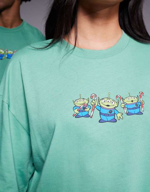 ASOS DESIGN Disney Pixar Christmas Unisex oversized t-shirt with Toy Story prints in green
