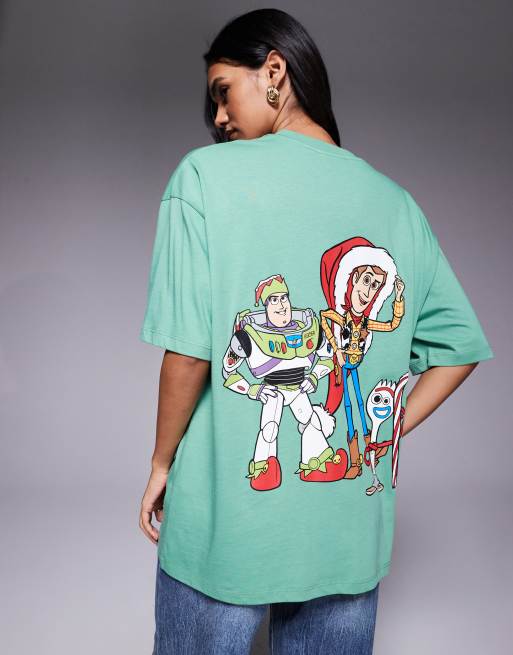 ASOS DESIGN Disney Pixar Christmas Unisex oversized t-shirt with Toy Story prints in green