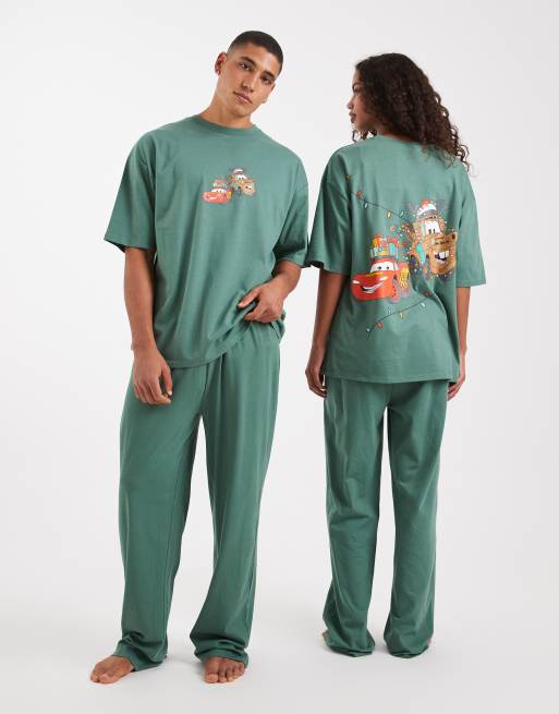 ASOS DESIGN – Disney Pixar – Ciemnozielona piżama ze świątecznymi motywami z filmu Auta