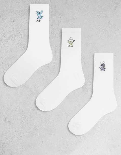 ASOS DESIGN - Disney Pixar - Confezione da 3 paia di calzini bianchi con grafica Monster Inc - view 1