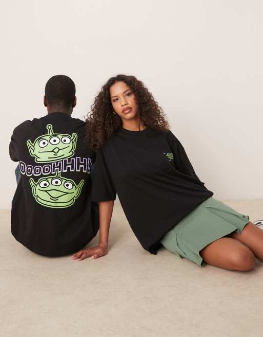 ASOS DESIGN – Disney Pixar – Czarny T-shirt oversize unisex z nadrukiem z motywem obcego z „Toy Story”