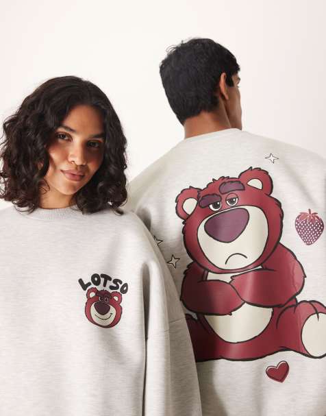 ASOS DESIGN - Disney Pixar - Felpa unisex super oversize pesante in tessuto effetto scuba grigia con stampa Lotso - view 1
