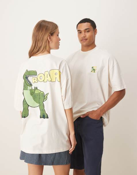 ASOS DESIGN – Disney Pixar – Gräddvit t-shirt i oversize och unisex-modell med "Rex Toy Story"-tryck - view 1