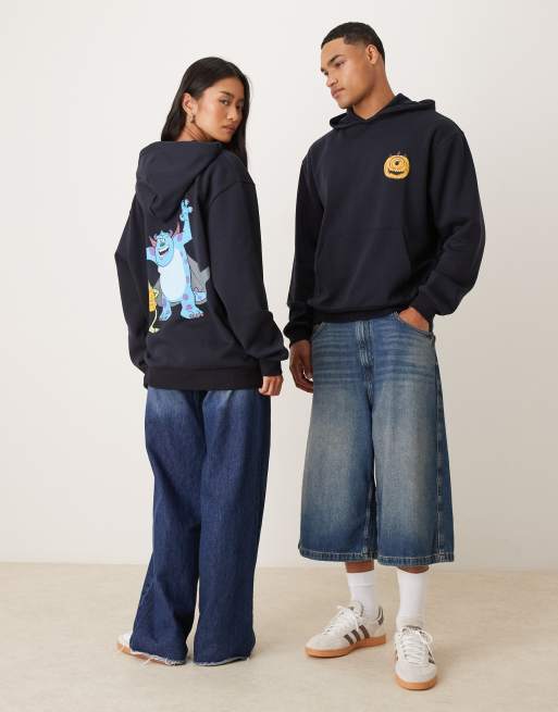 ASOS DESIGN - Disney Pixar Halloween - Felpa con cappuccio comoda blu navy con stampe Monsters Inc., 3 di 4