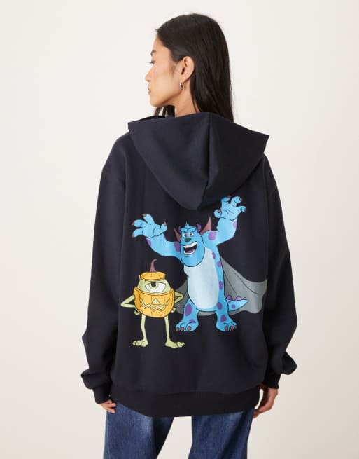 ASOS DESIGN Disney Pixar Halloween oversized hoodie with Monsters Inc. prints in navy