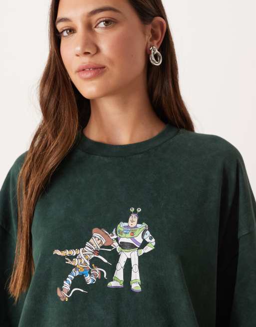 ASOS DESIGN Disney Pixar Halloween unisex oversized T-shirt with Toy Story prints in washed dark green