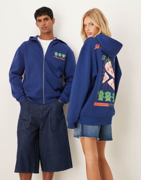 ASOS DESIGN – Disney Pixar – Marinblå huvtröja i oversize med Pizza Planet-tryck - view 1