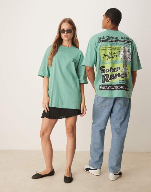 ASOS DESIGN Disney Pixar oversize T-shirt with Buzz Lightyear Toy Story print in green