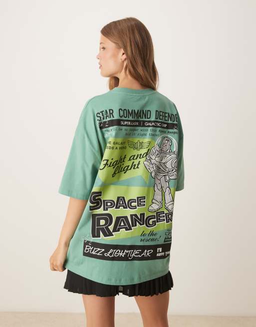 ASOS DESIGN Disney Pixar oversize T-shirt with Buzz Lightyear Toy Story print in green