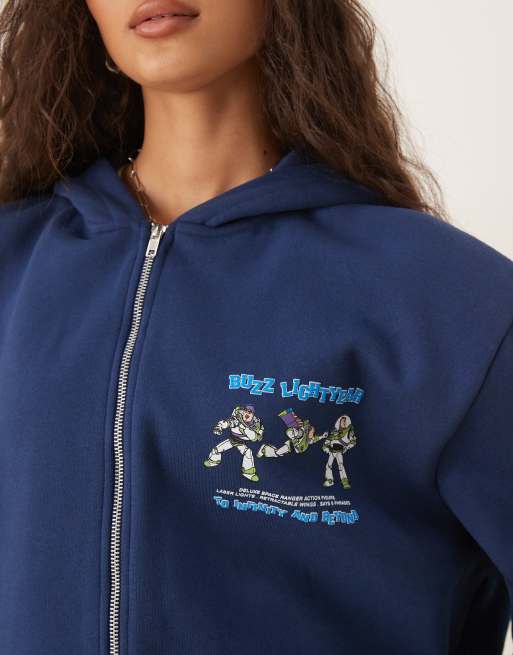 ASOS DESIGN Disney Pixar oversized hoodie with Buzz Lightyear Toy Story print in navy