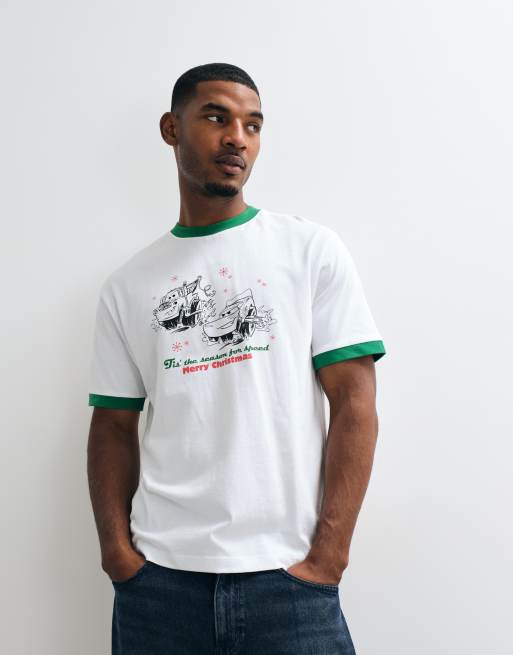 ASOS DESIGN Disney Pixar relaxed ringer tee with Cars print in White, 3 of 5