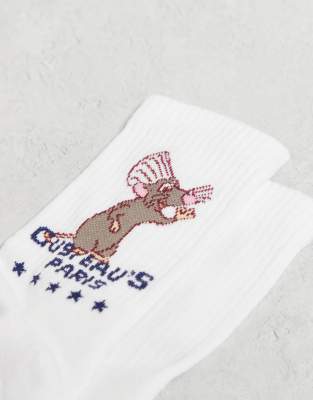 Asos Design Disney Pixar Socks With Ratatouille Graphic In White