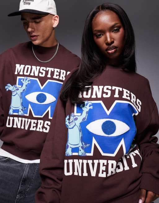 ASOS DESIGN - Disney Pixar - Sweat unisexe oversize coupe carrée à imprimé et broderie Monsters Inc - Marron, 2 de 4