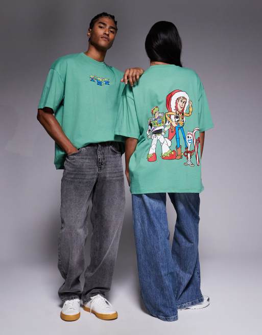 ASOS DESIGN - Disney Pixar - T-shirt de fêtes oversize à imprimés Toy Story - Vert