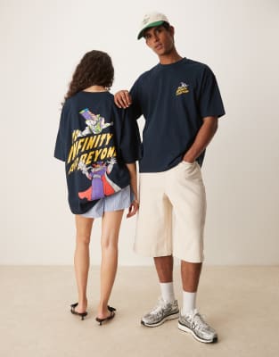 ASOS DESIGN - Disney Pixar - T-shirt unisexe oversize à imprimé Buzz l'Éclair de Toy Story - Marine-Bleu marine