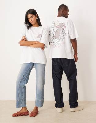 ASOS DESIGN - Disney Pixar - T-shirt unisexe oversize avec imprimés Ratatouille - Blanc | ASOS