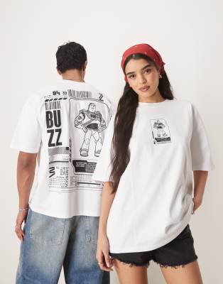 Asos Design Disney Pixar T-shirt With Toy Story Buzz Lightyear Prints In White