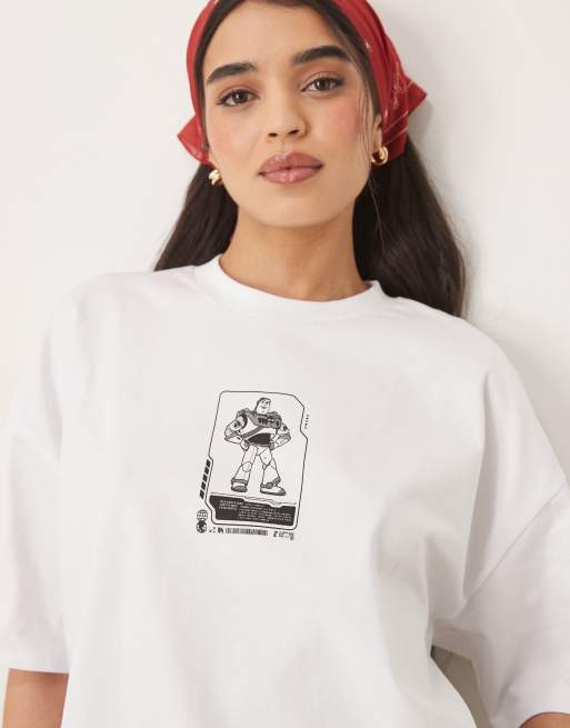 ASOS DESIGN Disney Pixar T-shirt with Toy Story Buzz Lightyear prints in white, 2 of 4