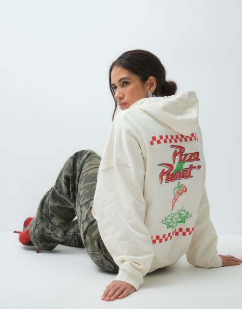 ASOS DESIGN Disney Pixar Toy Story pizza planet hoodie in white - view 1