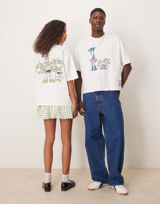 ASOS DESIGN Disney Pixar unisex boxy oversized T-shirt with Toy Story prints in white