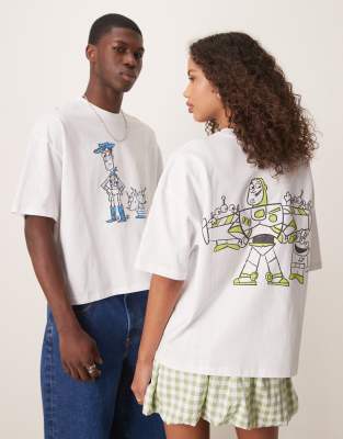 Asos Design Disney Pixar Unisex Boxy Oversized T-shirt With Toy Story Prints In White