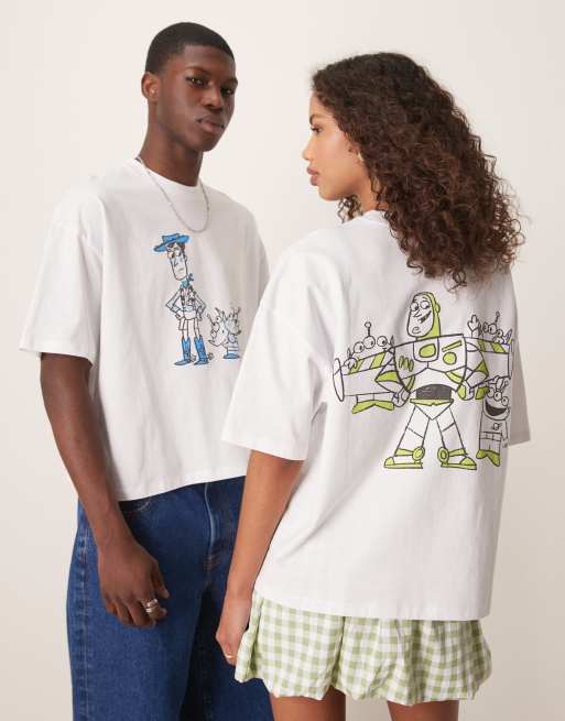 ASOS DESIGN Disney Pixar unisex boxy oversized T-shirt with Toy Story prints in white